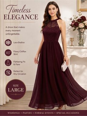Halter Lace Bodice Maxi Dress in Burgundy